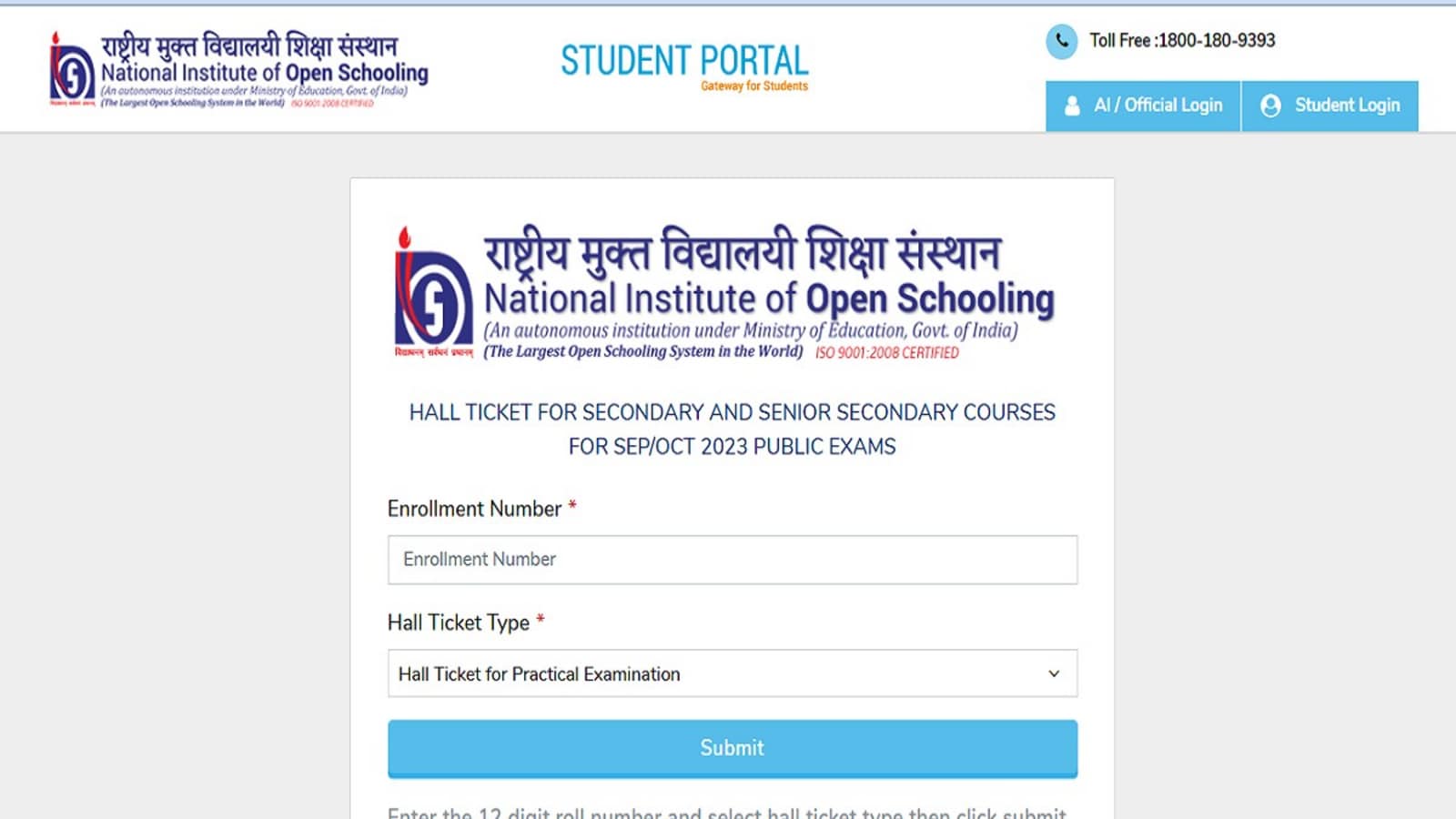 NIOS 10th, 12th Hall Ticket 2023 for Sept-October practical exam out at sdmis.nios.ac.in, download link here