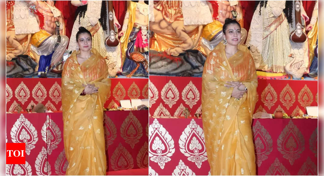 काजोल ने मुंबई में दुर्गा पूजा पंडाल में पूजा की, पीले रंग की पोशाक में दिखीं - तस्वीरें देखें - टाइम्स ऑफ इंडिया