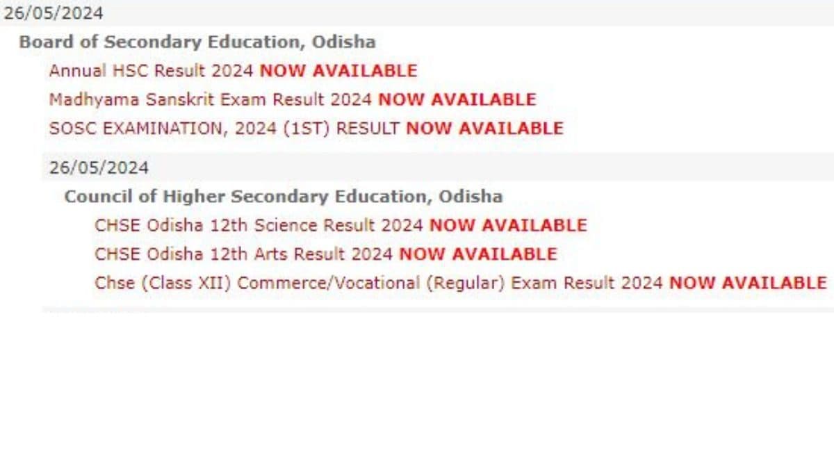 Odisha 12th Results 2024 Declared: 86.93% Science, 82.27% Commerce, 80.95% Arts Students Pass HS Exam - News18