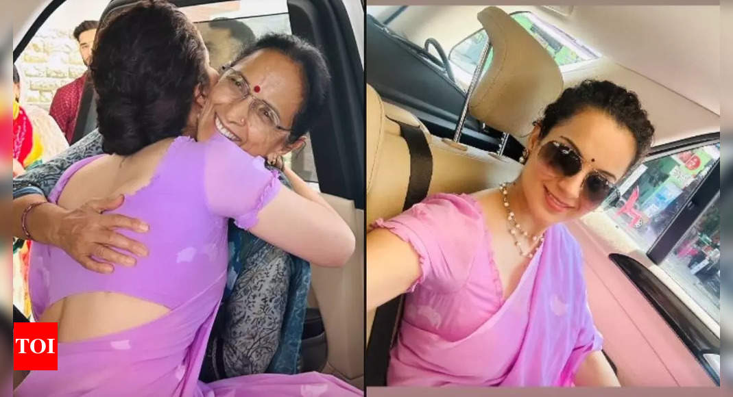 कंगना रनौत ने बकाइन साड़ी में चौंका दिया, दिल्ली में संसद के लिए रवाना होते समय अपनी माँ को गले लगाया - अंदर की तस्वीरें | हिंदी मूवी न्यूज़ - टाइम्स ऑफ़ इंडिया